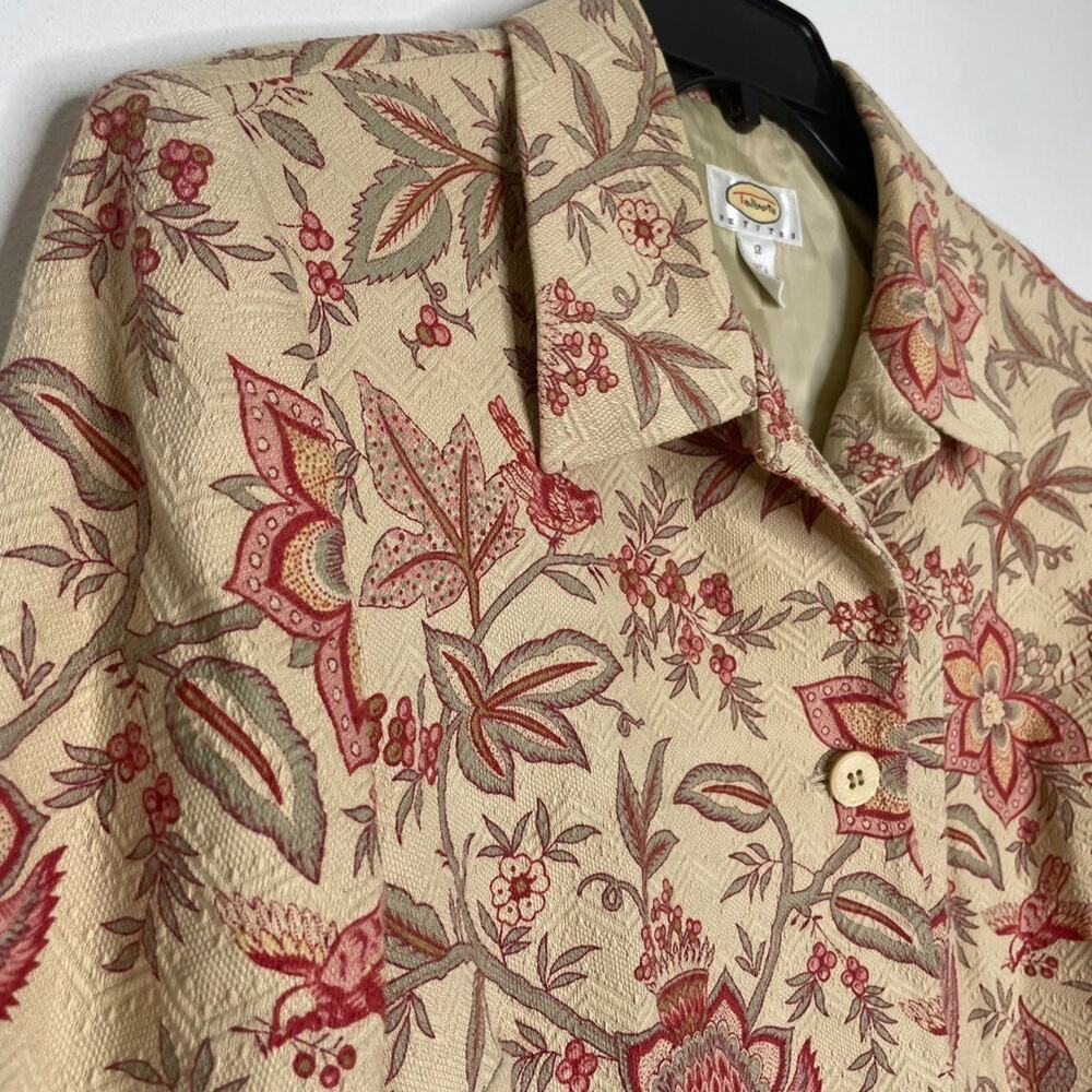 Talbots Petites 12 Beige Red Floral Tapestry Jacket Vintage Inspired Silk Blend